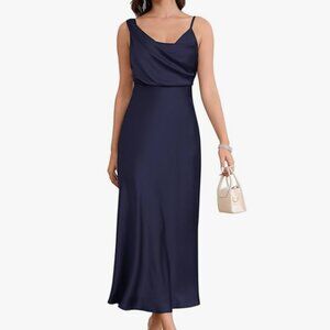 Satin Maxi Dress Women's XX-Large Asymmetric Top Cowl Neck Wedding Guest Elegant
